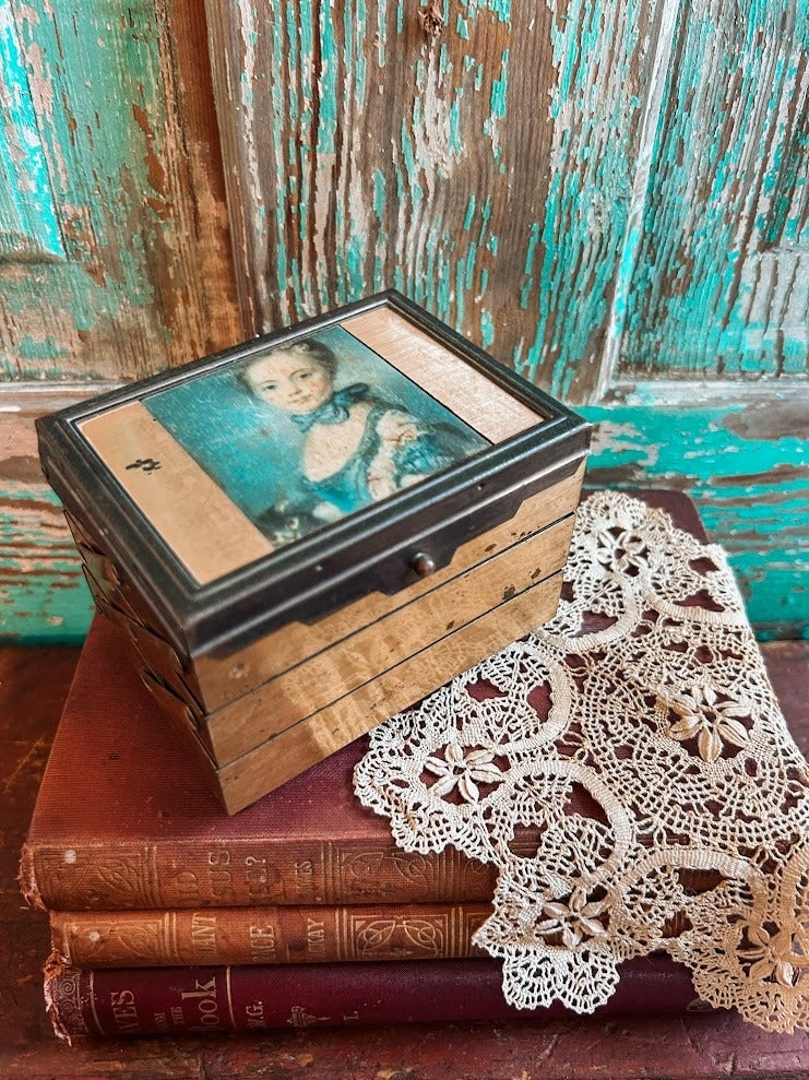 Antique Brass Accordion Jewelry Box with Portrait The Country Pedaler